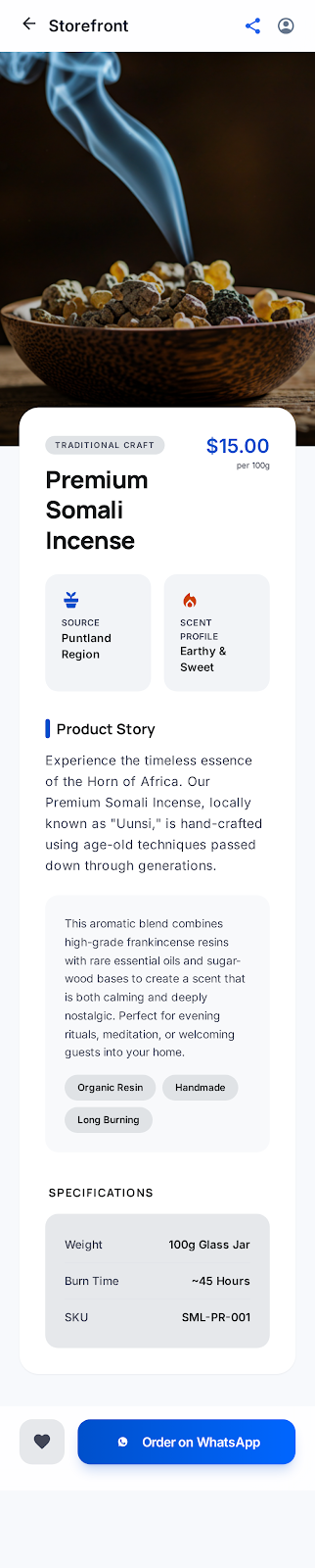 Product detail page with specifications